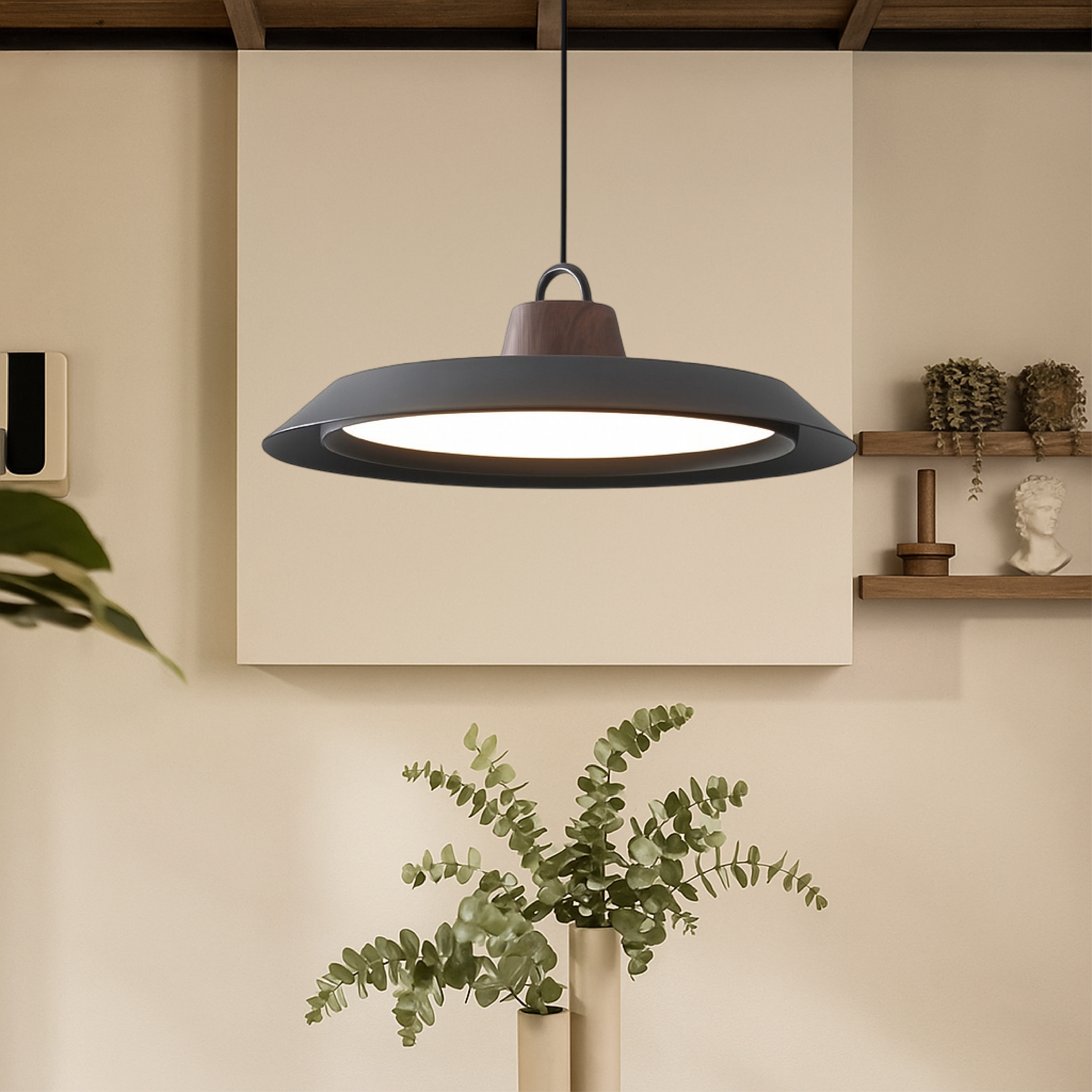 Scandinavian Pendant Lighting | Wood & Metal Design with Adjustable Height | Cozy Ceiling Light Fixture for Elegant Ambiance