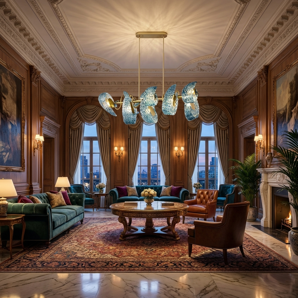 Modern Blue Glass Linear Chandelier – Copper Finish Statement Island Light