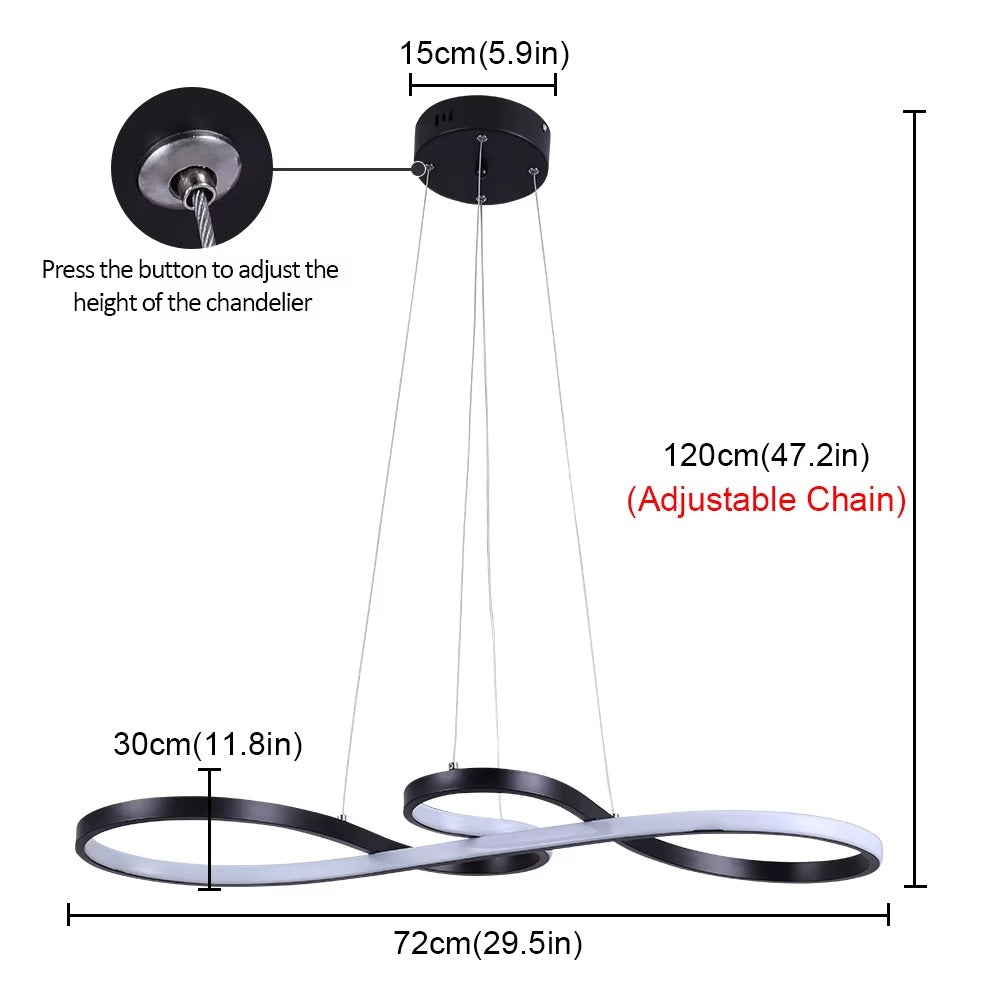 Modern Wave LED Pendant Light - 30" Black Adjustable Island