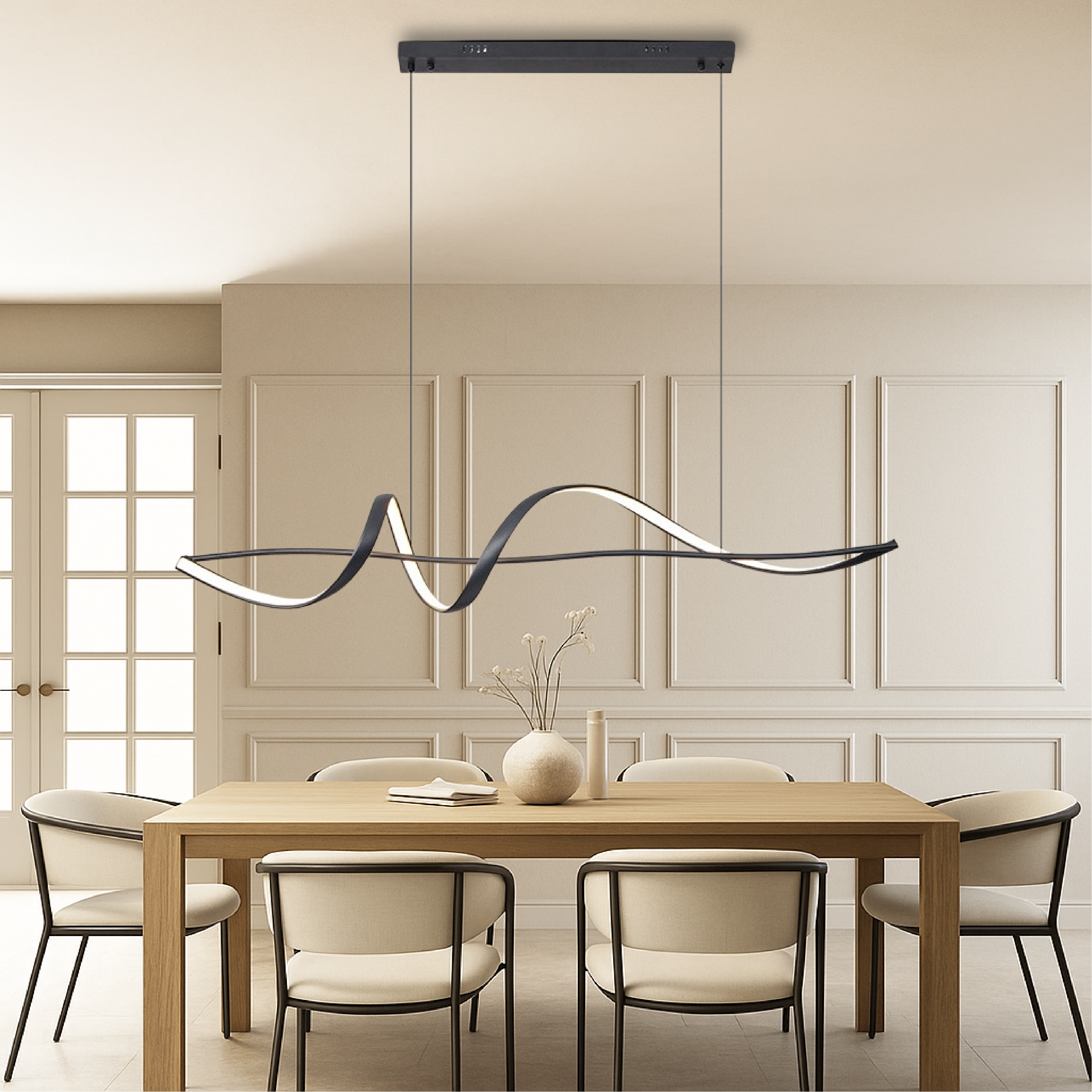 Aurora | Modern Black Pendant Lighting with Adjustable Height & LED Light | Minimalist Design for Cozy Spaces