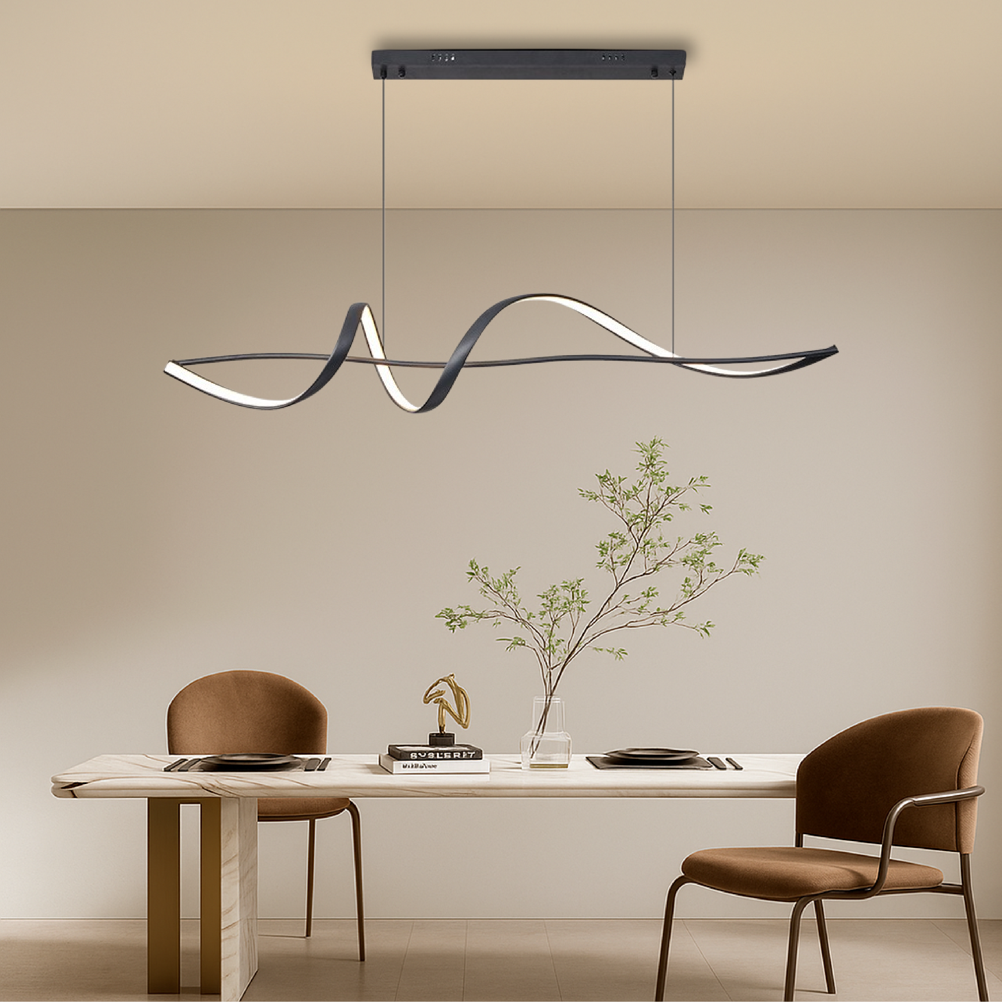 Aurora | Modern Black Pendant Lighting with Adjustable Height & LED Light | Minimalist Design for Cozy Spaces