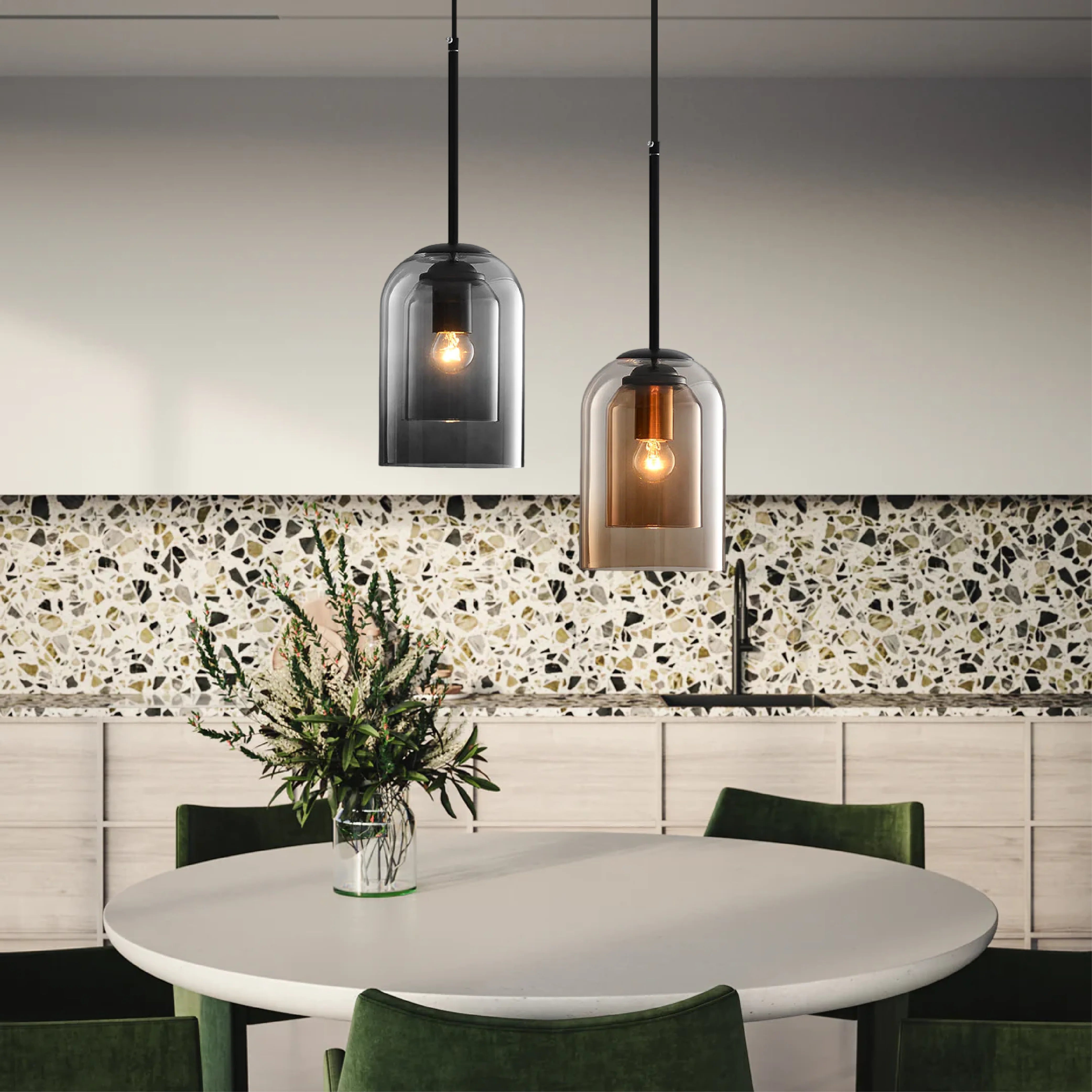Contemporary Glass Pendant Lighting with Adjustable Height | Modern Design for Elegant Kitchen Decor