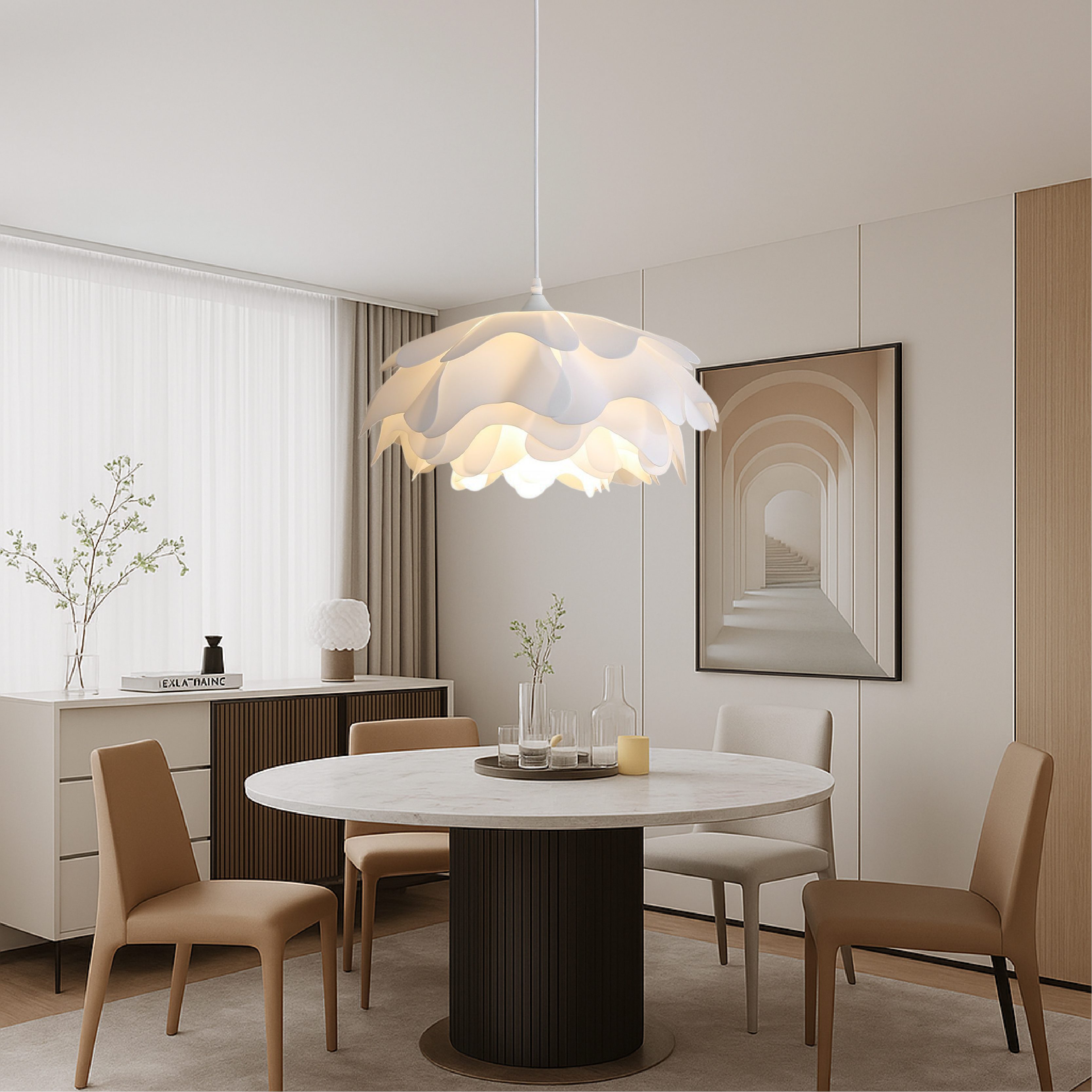 Contemporary Pendant Lighting | Ceramic Hanging Light Fixture with Adjustable Height | Modern Design for Warm Ambiance