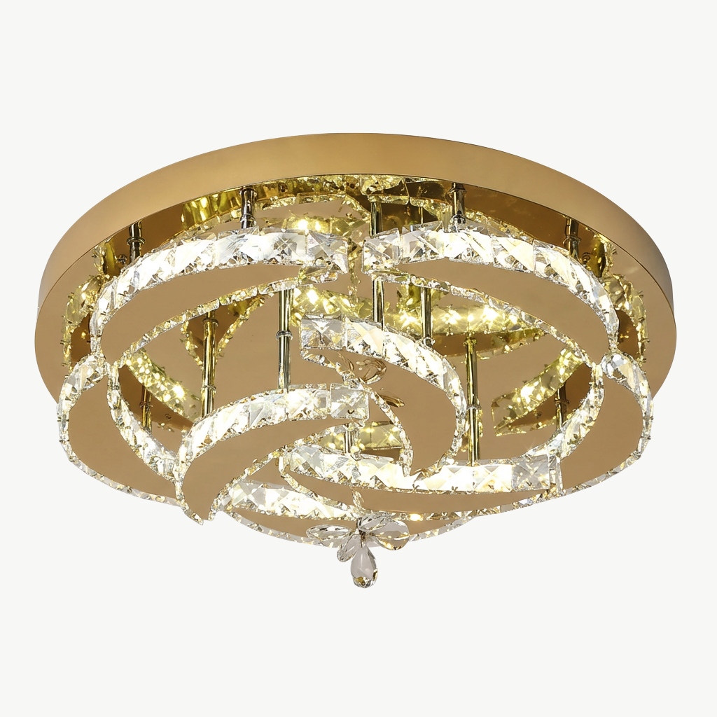 Gold Crystal Ceiling Light - 20" LED Flush Mount Dimmable