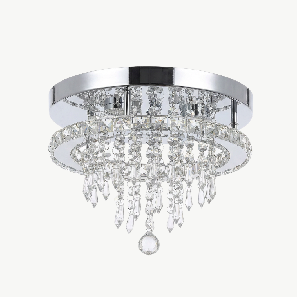 Crystal Flush Mount Chandelier - 12" Chrome LED Ceiling Light