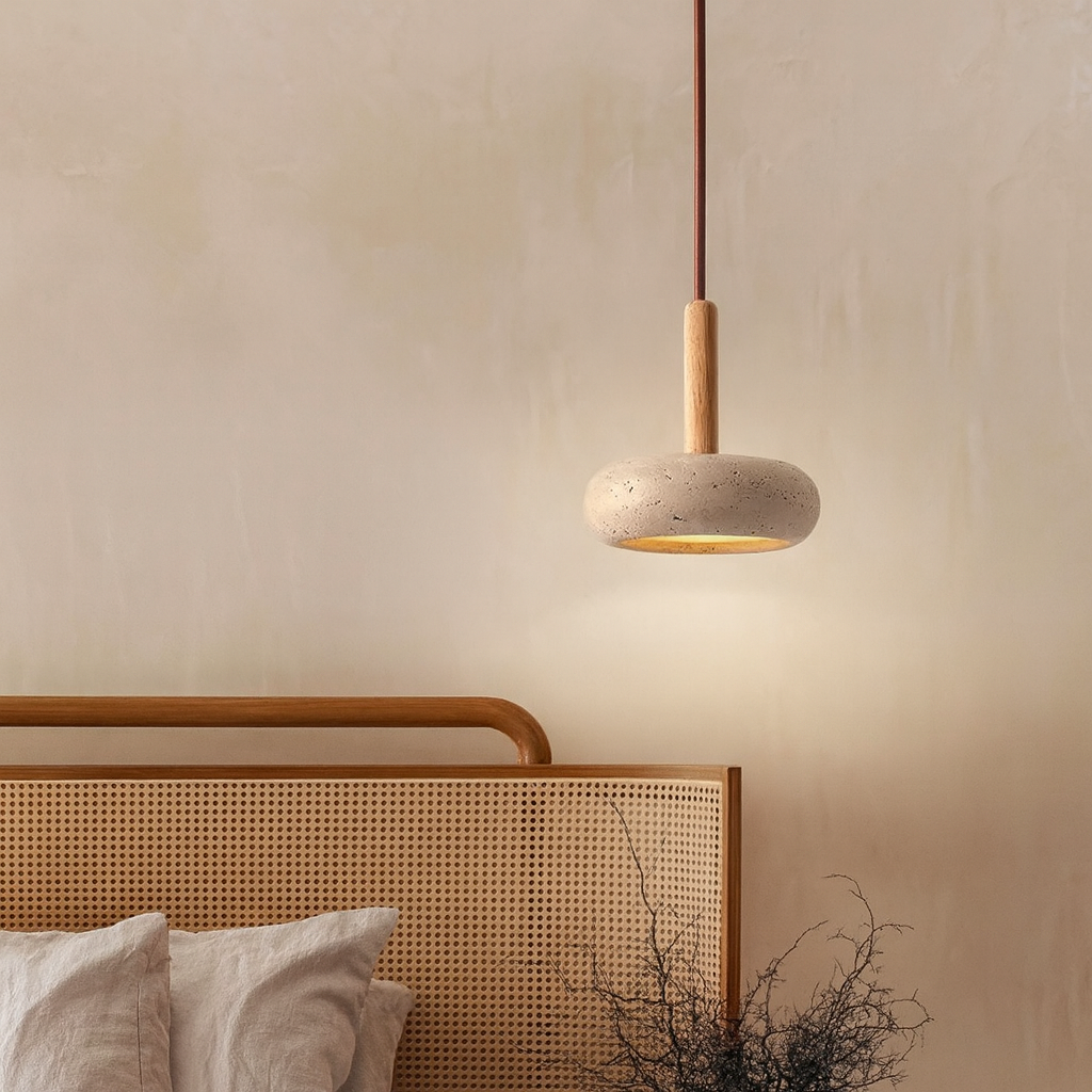 Elegant Travertine Pendant Light with Adjustable Height | Modern Stone Design for Cozy Ambiance