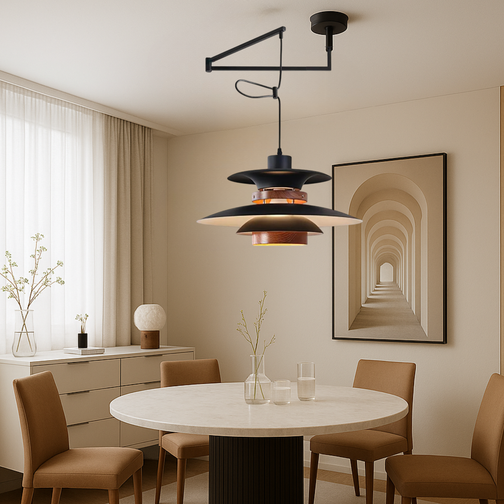 Modern Scandinavian Pendant Lamp with Adjustable Height & Soft LED Light for Contemporary Spaces