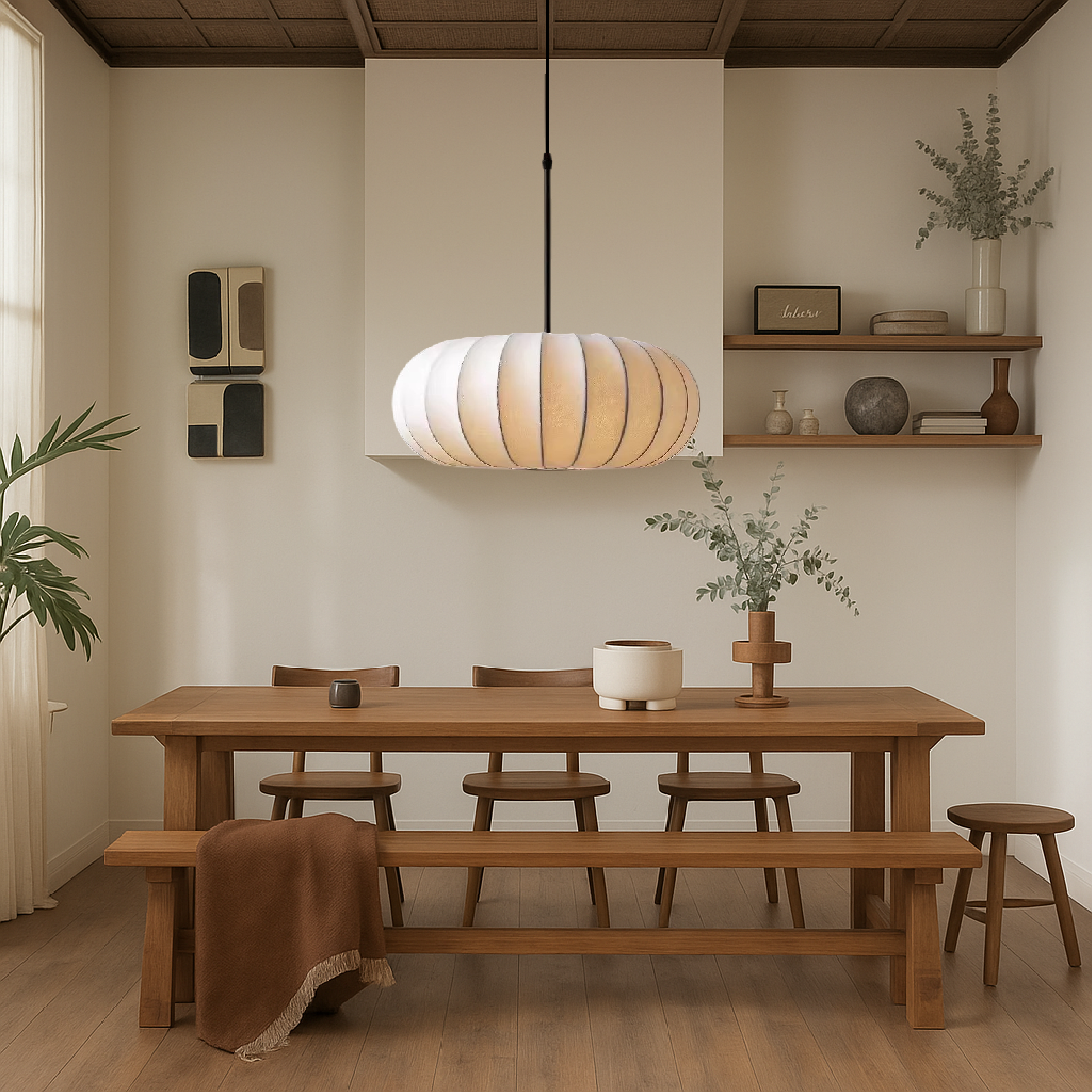 Silk Pendant Light | Adjustable Height Kitchen Pendant Lighting with Handcrafted Shade for Modern Elegance