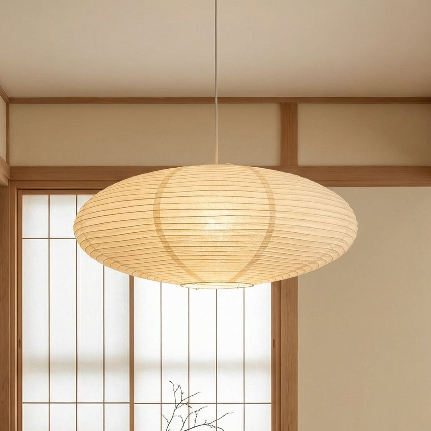 Wabi Collection | Paper Hanging Lamp with Handcrafted Shade | Adjustable Height for Cozy Ambiance
