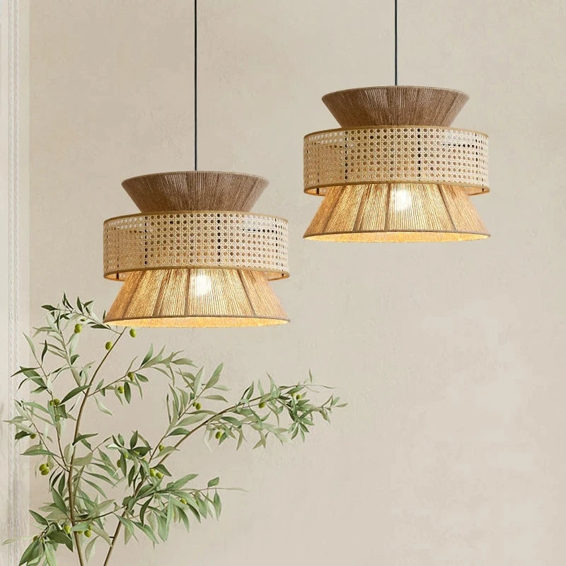 Wabi Sabi | Rattan Pendant Light with Adjustable Height | Modern Hanging Lamp for Cozy Ambiance