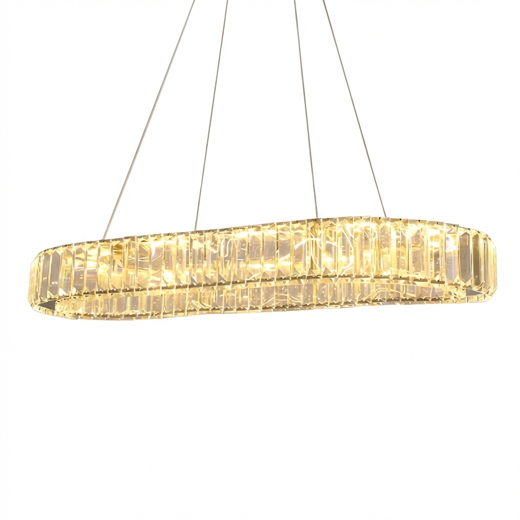 Oval Crystal Chandelier - 28" LED Pendant Light Dimmable Remote